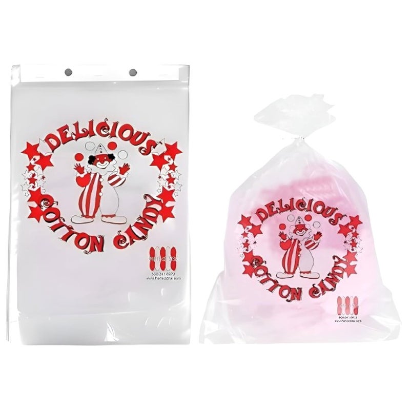 Perfectware Cotton Candy Bags with Clown Design. Includes Twist Ties- Pack of 100ct - Image 1